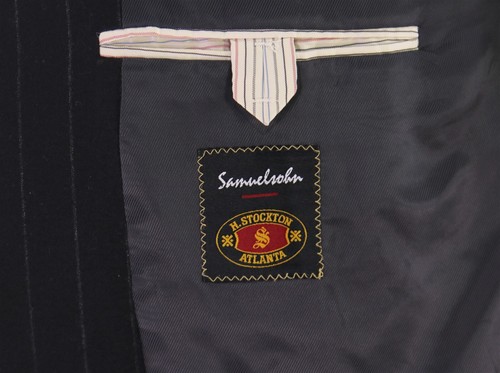 Samuelsohn Black Chalkstripe Wool Flannel 2-Btn Custom Suit 46L - Picture 7 of 9