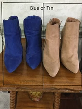 2 Lips Too Bootie Blue or Tan Sz 8.5 M Ankle Boots Double Zipper 