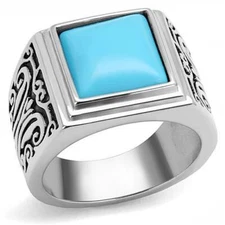 TK3188 - High polished (no plating) Stainless Steel Ring with Synthetic