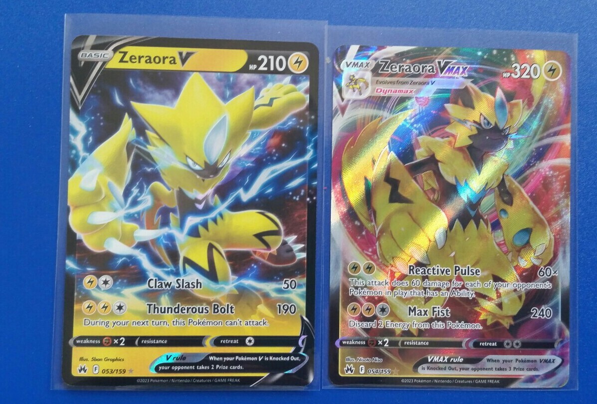 2x Pokémon TCG Crown Zenith: Zeraora V (053/159) + VMAX (054/159) - Near Mint 