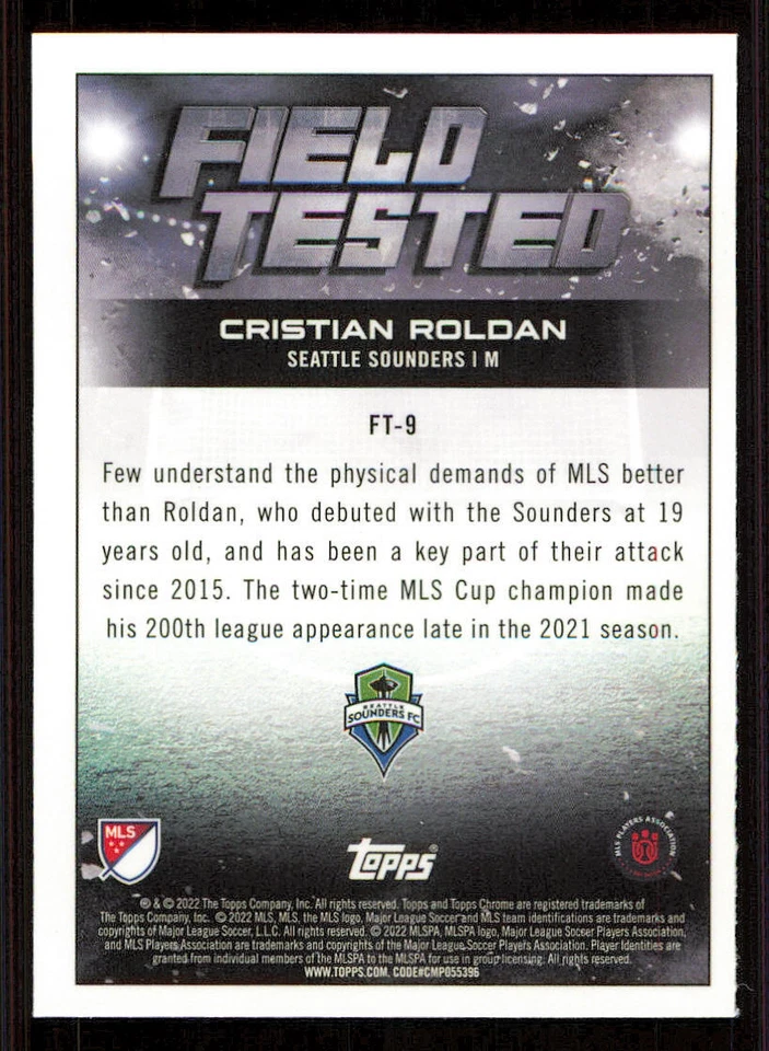 2022 Topps Chrome MLS Field Tested #FT9 Cristian Roldan - Image 2 of 2
