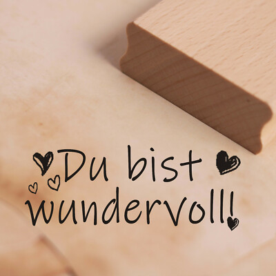 Stempel Holzstempel DU bist wundervoll ! Motivstempel Schrift Abdruck 68x27mm  