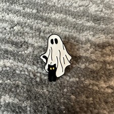 Cat Enamel Ghost Pin Black Kitten Brooch Lapel Badge Jewelry Cat In Front Ghost