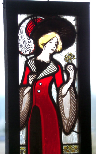 Bleiverglasung Fensterbild Jugendstil Glasmalerei / Ätzung "elegante Dame" - Bild 9 von 19