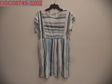 Stain, Women's Blue Striped Colorblock Round Neckline Mini Dress L 2584737