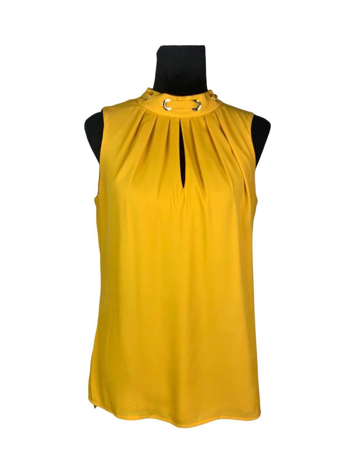 White House Black Market Size S Yellow Pleated Sleeveless Halter Blouse