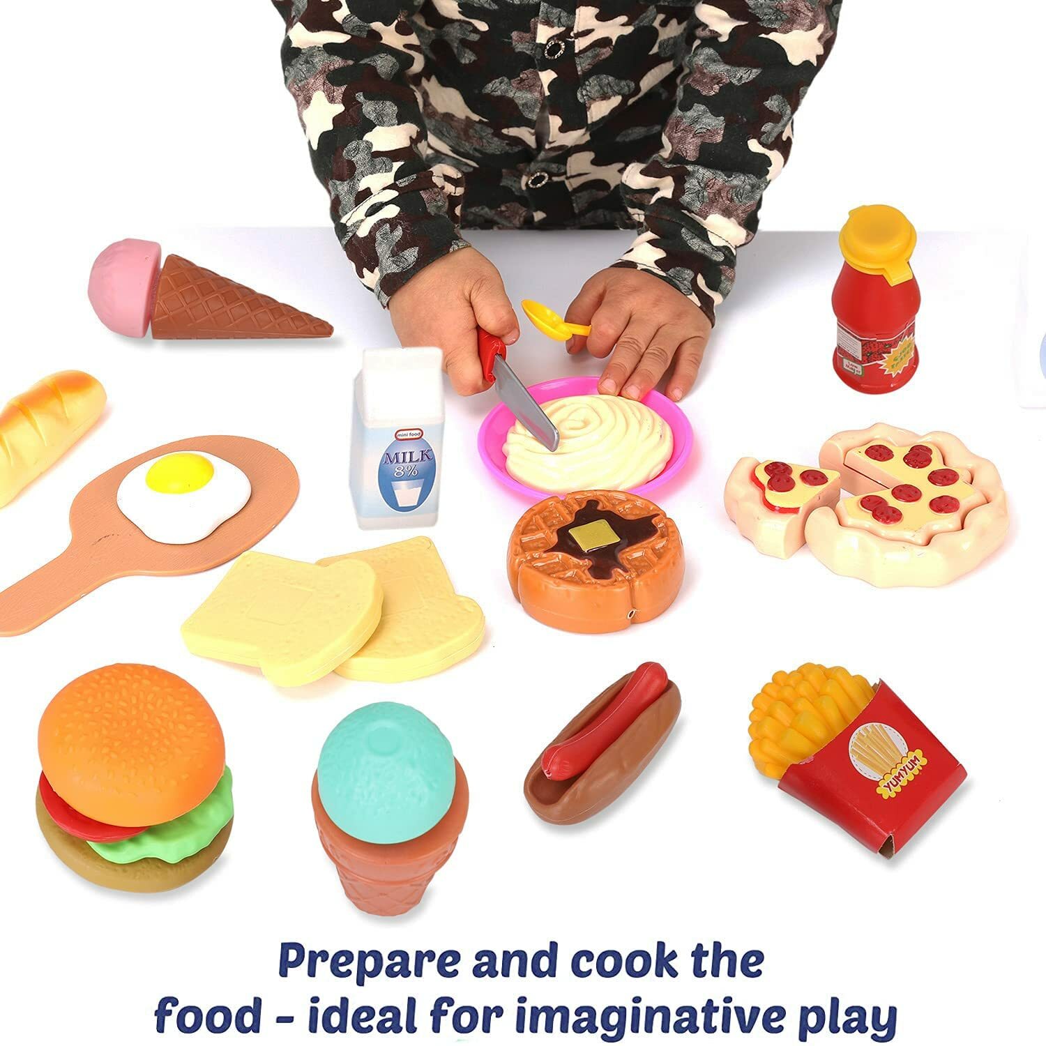 Kids play pretend Breakfast, Fast Food Ice Cream Desserts Pan Kitchen tools