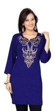 Navy Blue Crepe Kurti / Tunic with thread / Zari emroidery