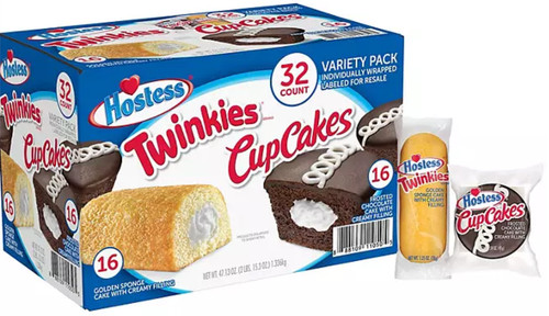 Hostess Twinkies & Cupcakes (16 Twinkies & 16 Cupcakes) Ind. Wrapped, 32 Total