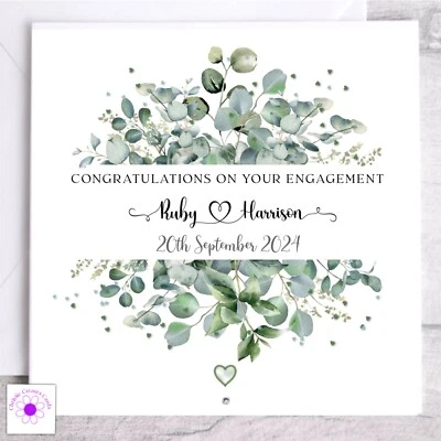 CHRISSIE CREATES CARDS Personalised Engagement Card, Engagement Day Congratulations Card, Happy Couple