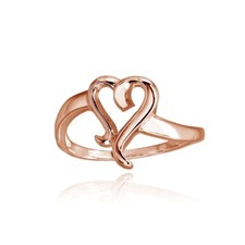 Rose Gold Flashed 925 Silver Polished Midi Stackable Heart Promise Ring, Size 7