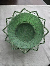 Green Glass Beaded And Wire Bowl Basket