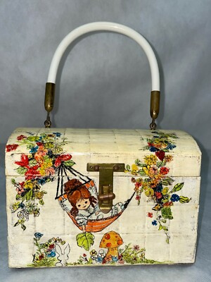 Vintage Wood Box Purse Bag Cute Artwork Paper Mache from 1960's | eBay