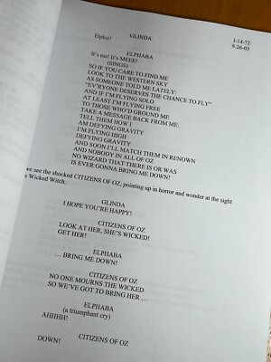 Wicked Short Script Wicked Script Reprint Wicked: Part I Signed Movie Film Script X11 ...