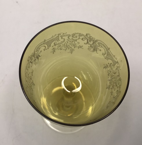 Vintage 4.75" Yellow Amber Topaz Fostoria Ornately Etched Wine / Water Glass - Picture 4 of 7