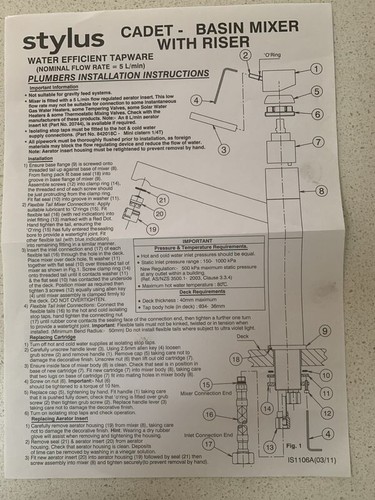 Stylus Cadet Basin Tower Mixer Tap WELS 5 Star 6L/min - Picture 10 of 10