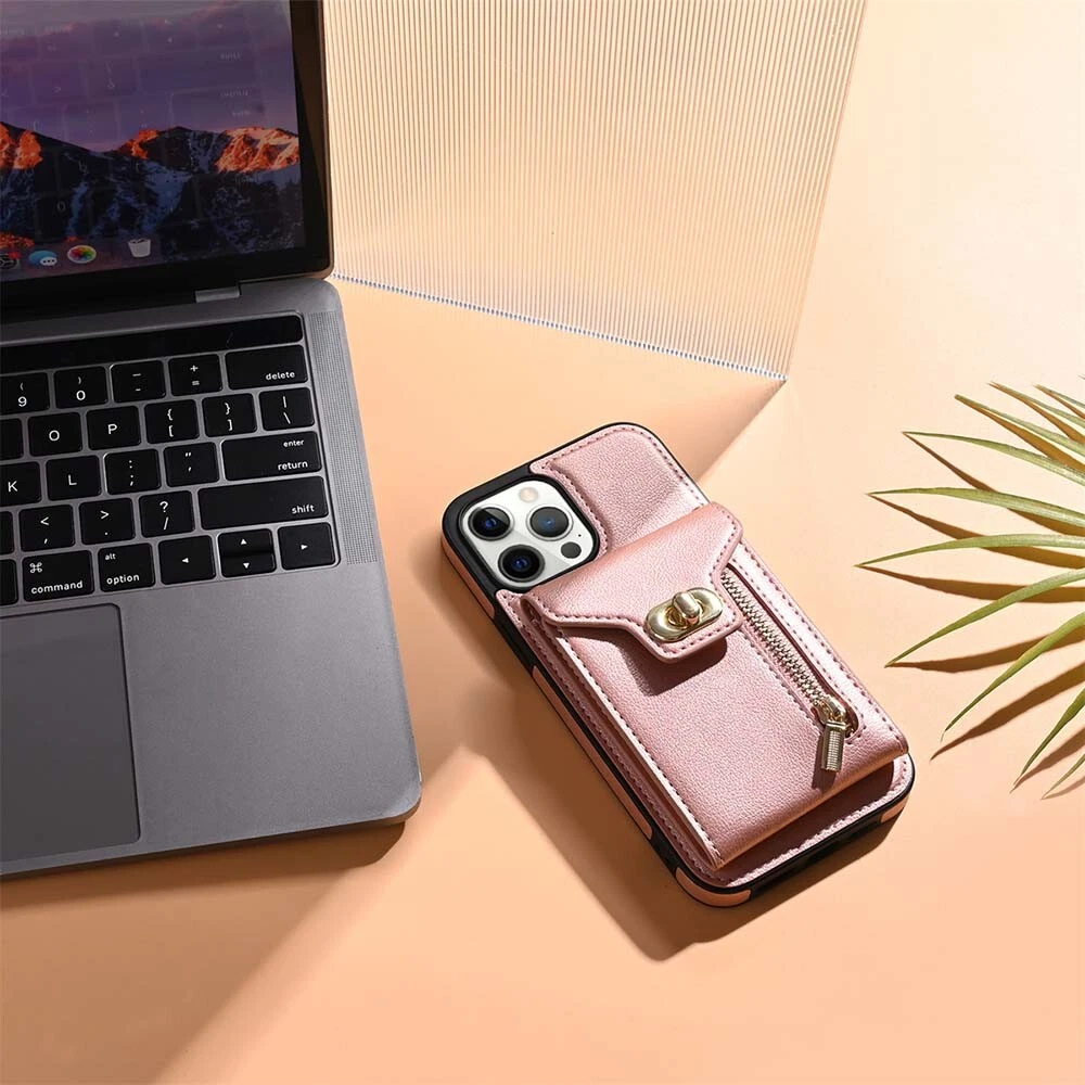 Leather Phone Wallet Case for iPhone 15 Pro Max 14 13 12 with Crossbody Strap