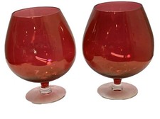 Vintage Italian Red Glass Extra Large Cognac Sniffer Balloon Glass 8”T Set Of 2
