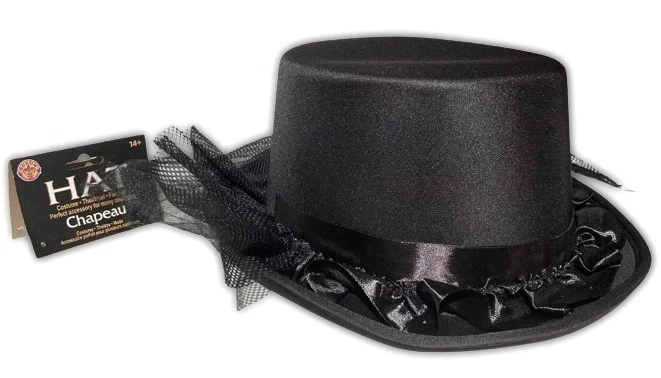 SOMBRERO VICTORIANO NEGRO Adulto Satén Volantes Funeral Disfraz Formal Steampunk Gótico Foto 2 de 4