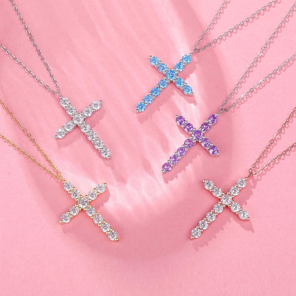 925 Sterling Silver Cross Necklace for Women, 18K Gold Plated AAAAA