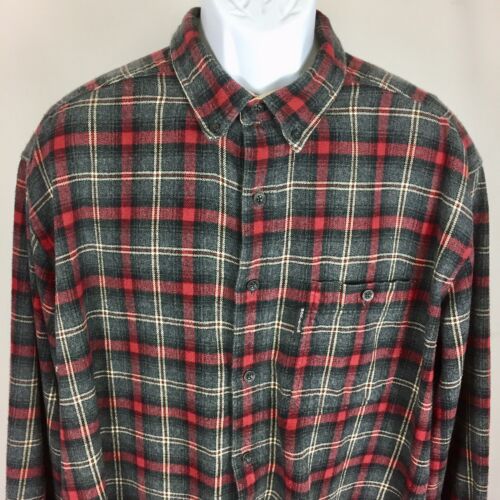 Woolrich Mens Flannel Shirt Long Sleeve Button Down Size XL Gray Red Plaid - Picture 2 of 5