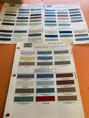 1954-59 BUICK R & M, Exterior Paint Color Chip Chart Sheet 3 PAGES