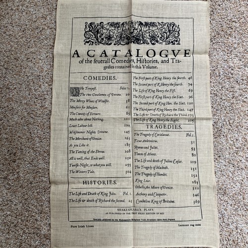 Vintage Lamont Irish Linen and Cotton Shakespeare’s Plays Tea Towel