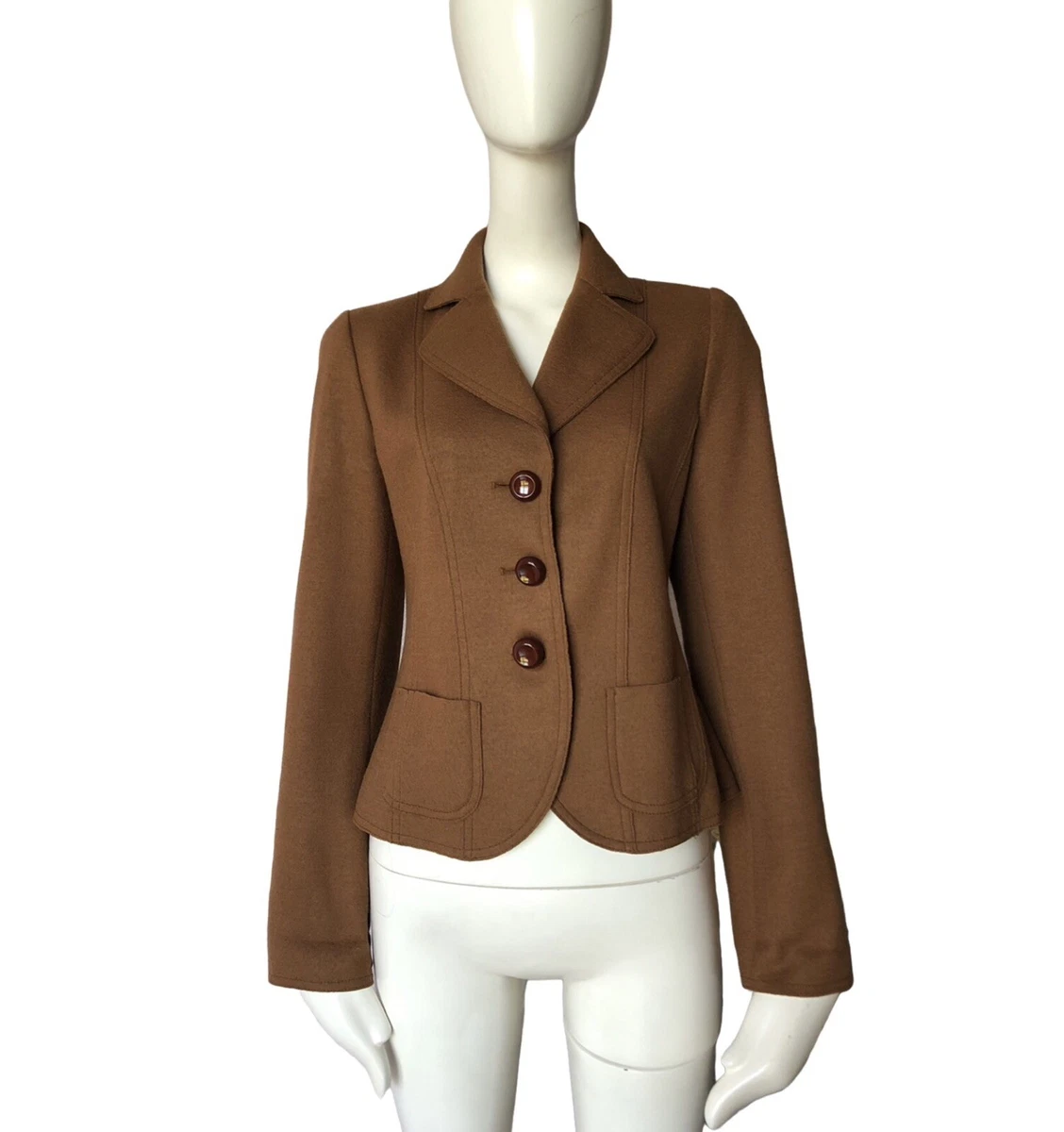 RIANI Brown 100 Wool Pockets Lined 3 Buttons Blazer Jacket Size 6 US