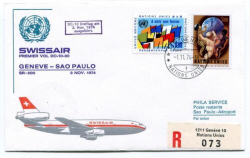 FFC 1974 Swissair First Flight DC 10 30 SR 200 Geneve Sao Paulo REGISTERED Onu - Zdjęcie 1 z 1