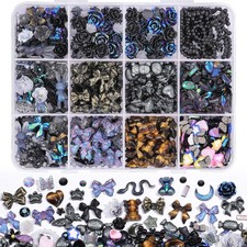 850-Piece 3D Nail Charms Kit with Rhinestones, Pearls, and Accessories Black 