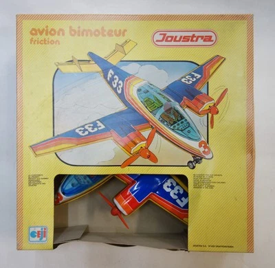 Avion bimoteur F33 en tôle à friction JOUSTRA + boîte (1975) - Photo 1/4