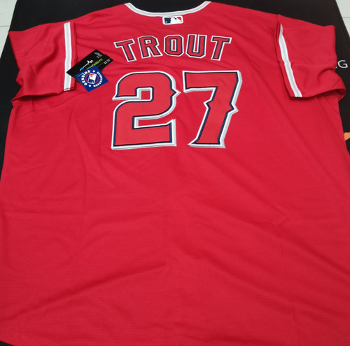 Mike Trout #27 Angels Red Cool Base Sewn Stitched Jersey.