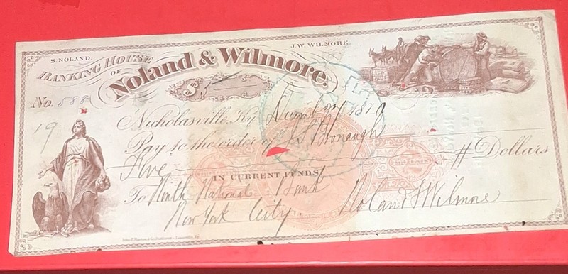 Noland & Wilmore Banking House $5 Bank Check Nicholasville KY