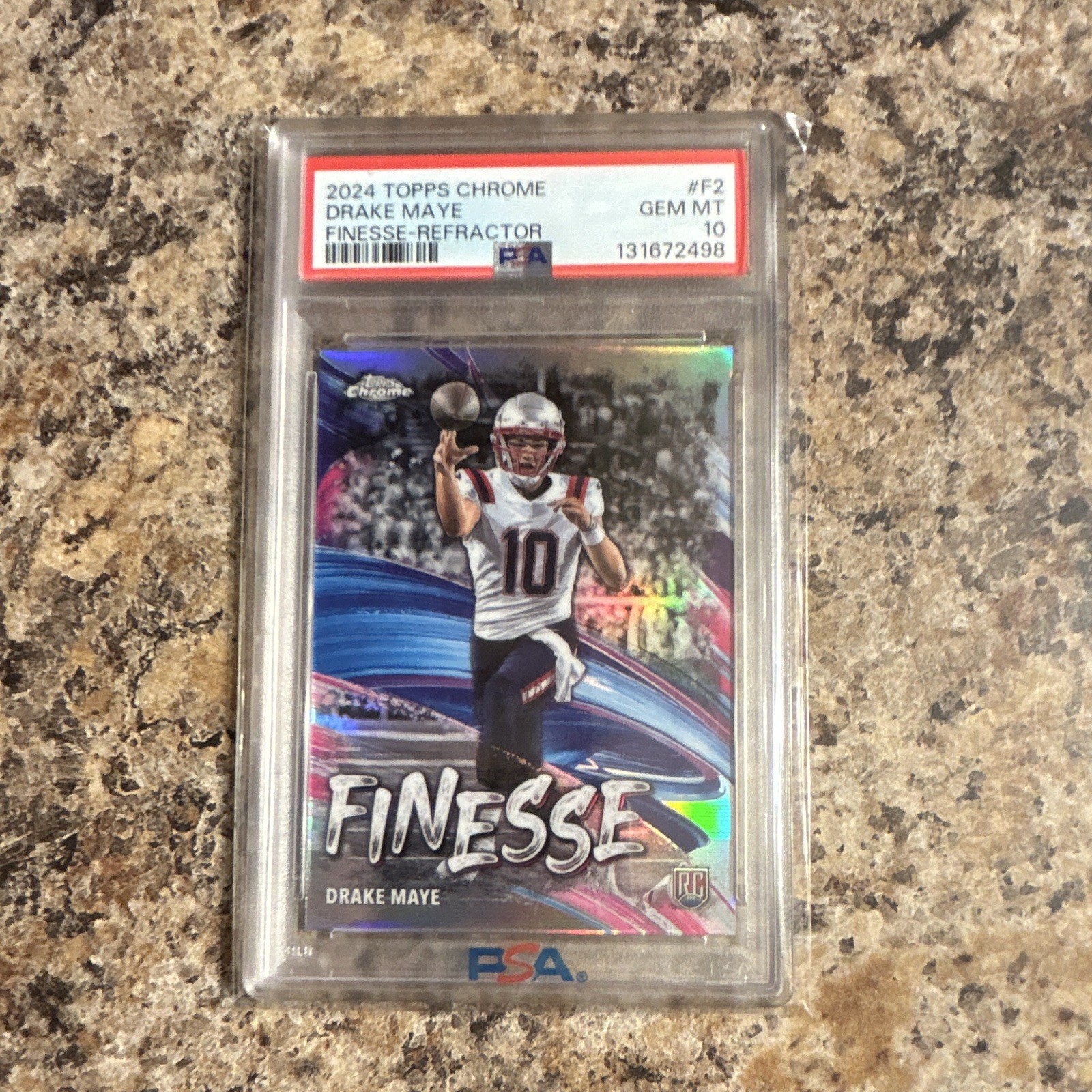 Topps 2024 Chrome Drake Maye Finesse Refractor #F-2 RC PSA 10 Patriots