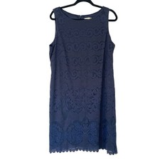 Eliza J Navy Blue Lace Overlay Sleeveless Shift Dress Size 16 EJ7M5102