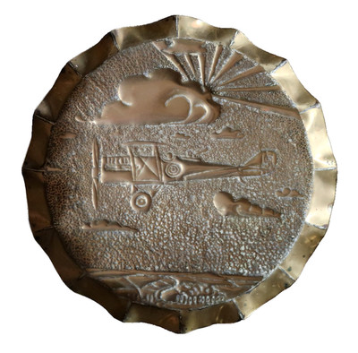 Trench Art Grand Plateau Jagdflugzeug Doppeldecker 29cm WW1 Grabenkunst 1914-1918