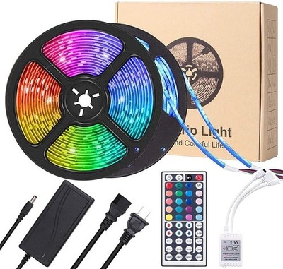 32ft Mood LED Strip Lights with Remote Control for Bedroom Indoor & Outdoor Use