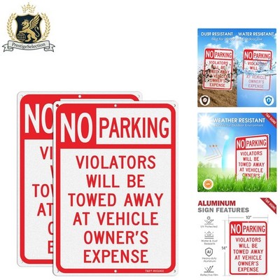 Sturdy 2 Pack No Parking Warning Signs - 10x14 Aluminum, Reflective & Easy Mount