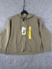 DKNY Ottoman Full-Zip Hoodie Womens Size M Olive Green Ribbed Stretch Lined NWT