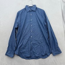 Canali Dress Shirt Mens 41 16 L Blue Check Business Casual Button Up