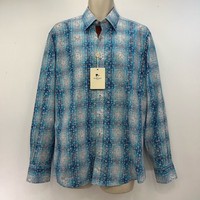 Claudio Lugli Shirt Men’s Large Blue Aqua Daisy Floral Print Long Sleeve BNWT