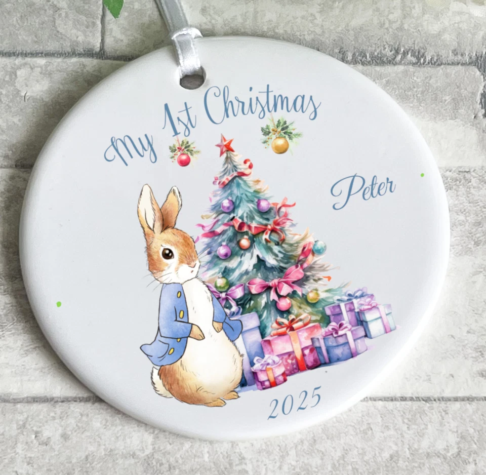 Babys erste Weihnachten 1. Christbaumschmuck Kugel Peter/Flopsy Andenken Geschenk - Bild 2 von 2