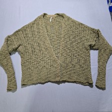 Free People Textured Knit Snap Front Cardigan Olive Green Boho small Womens