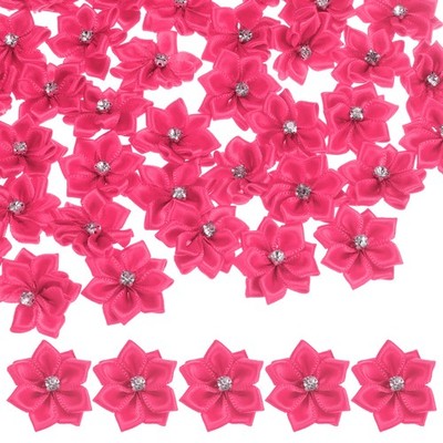 200er Set Mini Blumen Satin 3 cm Strass für Hochzeit Deko [Rose Rot]