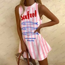 Women's Sleeveless O-Neck Dress Cute Sardines Fish Graphic Print Summer Short Ca