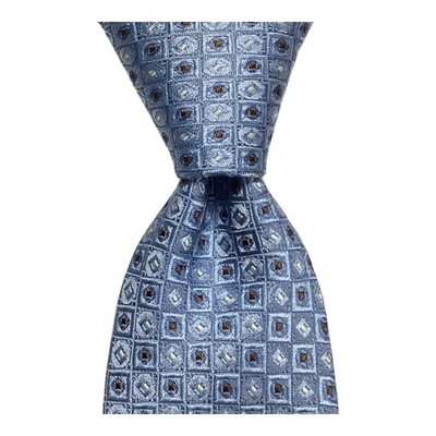 CANALI Men's 100% Silk Necktie ITALY Designer Geometric Blue/White/Brown GUC