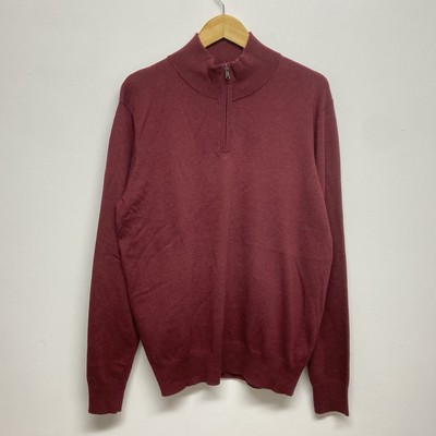 Douglas Hayward Mayfair Knit Jumper Men s Large 1/4 Zip Burgundy Cashmere Blend