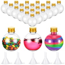 24 PCS 3.4 oz Gold Spherical Plastic Potion Bottles Ball Shape Sand Art Funnel