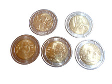 5 monete commemorative da 2 Euro Italia anni: 2005, 2009, 2010, 2013, 2014