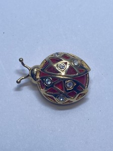 Vintage Christian Dior Gold Tone Rhinestone Red Enamel Ladybug Brooch COA